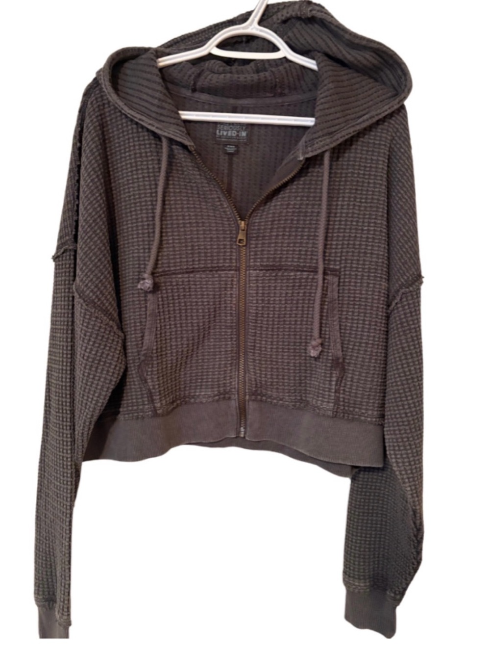 AMERICAN EAGLE- Dark grey Waffle-Knit Zip Hoodie